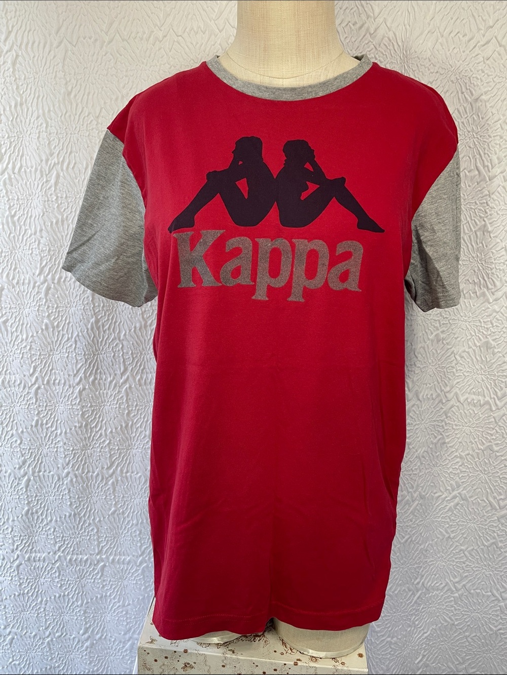 Vintage Kappa Red Tee with Gray Sleeves and Logo